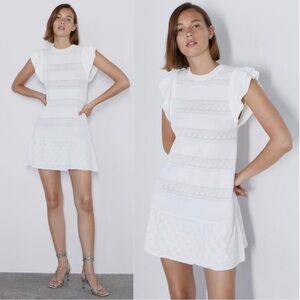 Zara Ruffled Pointelle Knit Dress